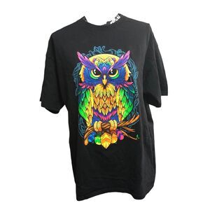 Unisex Bright Psychedelic Colored Owl T-Shirt from Mexico, Cozumel, Night Owl XL